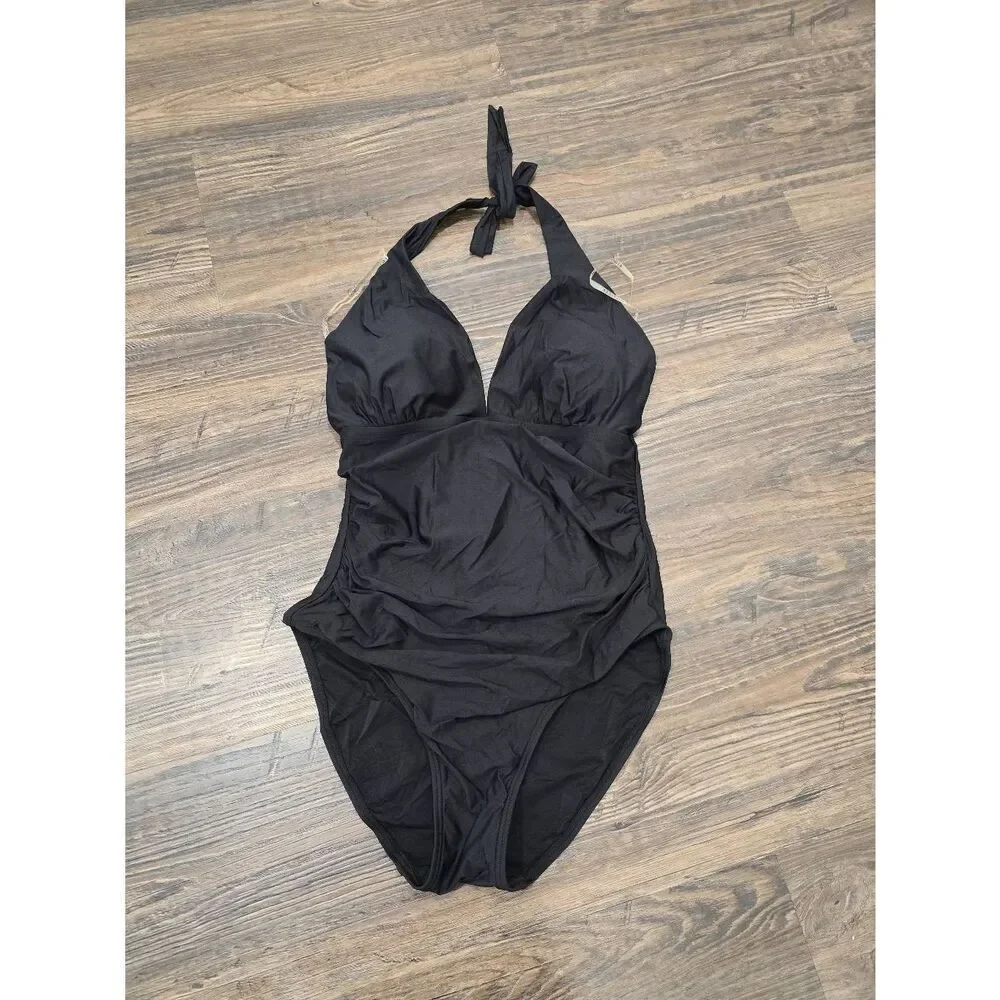 Tommy Hilfiger Black Halter One Piece Swimsuit Size 12 – Gently Used